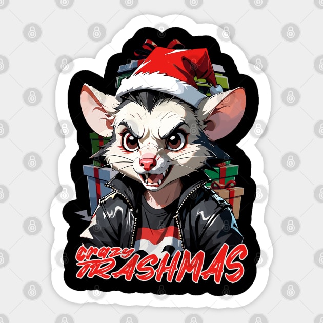 Crazy trashmas, opossum, Christmas Sticker by Rusty Lynx Design